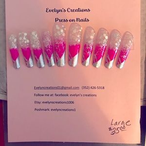 Press on nails large with pink and silver